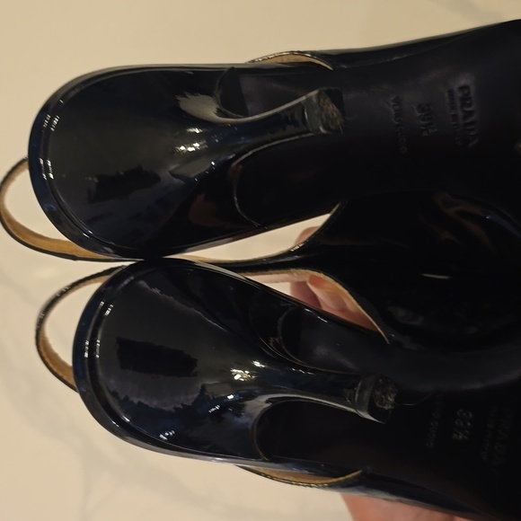 Prada Black Patent Leather Slingback Heels EUC Size 39.5 (US Size 9) (0718) - Picture 5 of 10